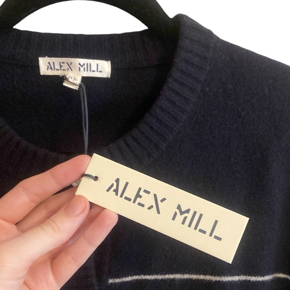 Alex Mill 100% Merino Wool Navy White Striped Button Up Marina Sweater Cardigan - Picture 6 of 11
